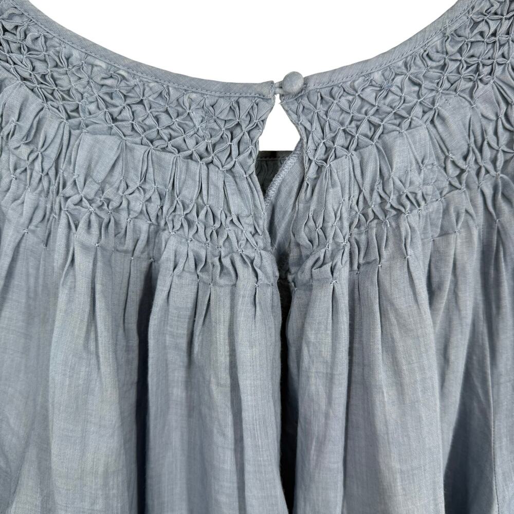 FRAME Womens Sz Small Blue Modern Victorian Smocked Blouse Shirt Top - Picture 7 of 8